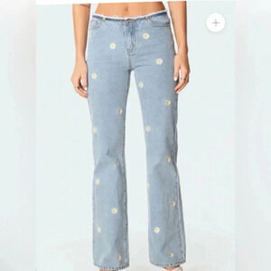 Edikted Low Rise Jeans with embroidered daisies